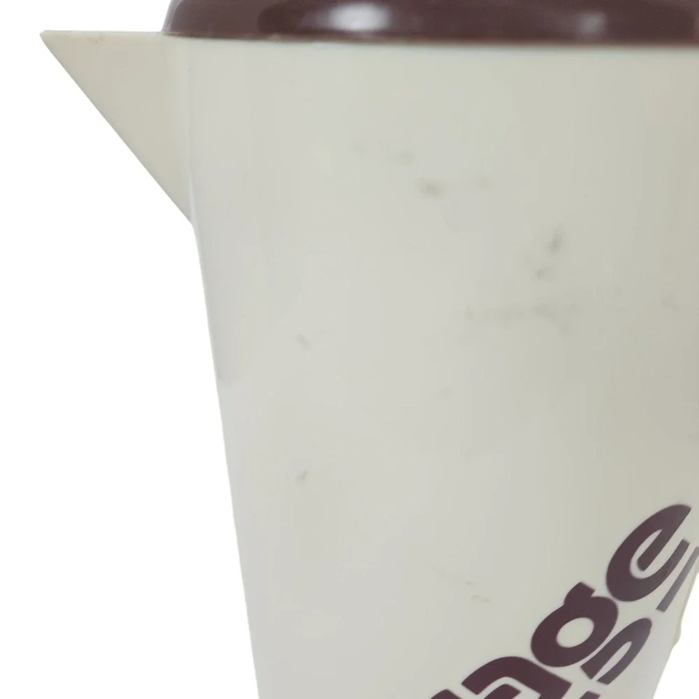 Vintage Beige Beverage Pitcher‎ with Brown Lid and Script Accent
